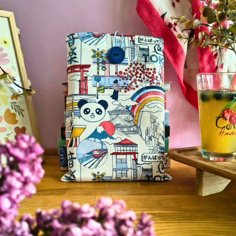 pochette de livre motif panda et japon pour protéger un roman accessoire lectrice